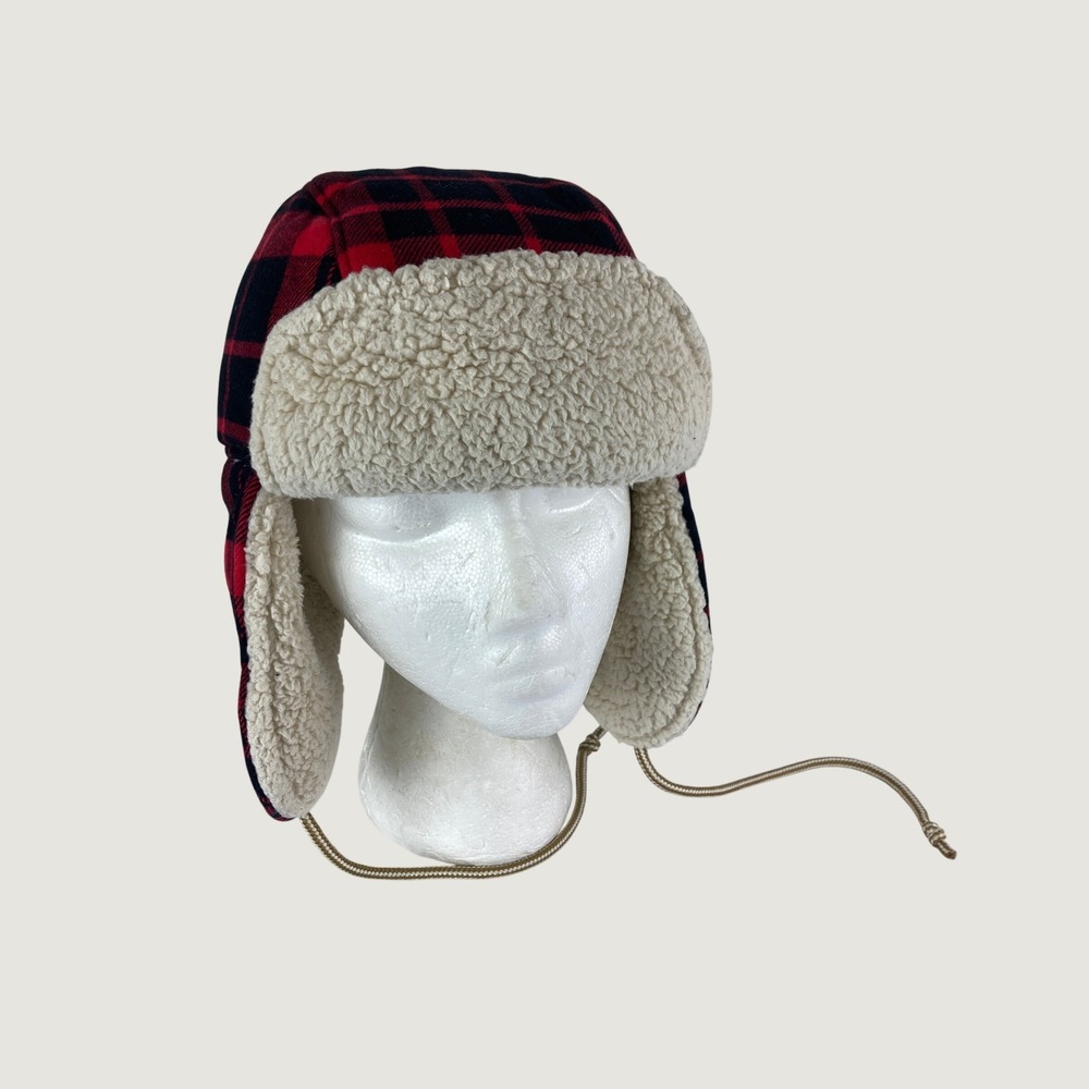 The North Face Trapper Hat Unisex OS Red Black Buffalo Plaid Sherpa Winter Warm